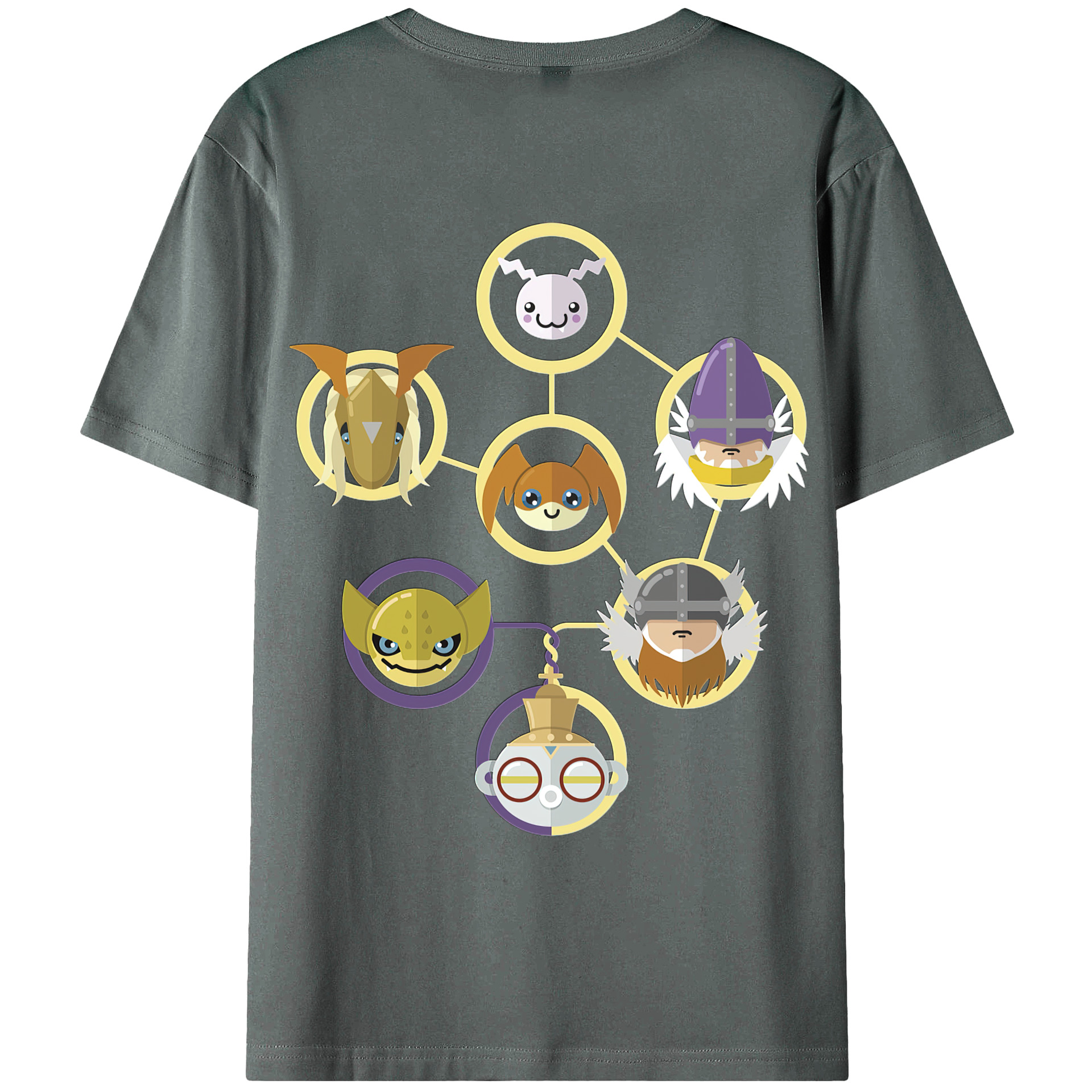（画像用） Digimon デジタルモンスター/デジモン 綿100％ メンズ半袖Tシャツ（バックプリント） 通気性